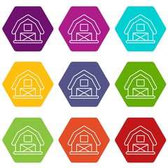 Wall Mural - Horse barn icons 9 set coloful isolated on white for web