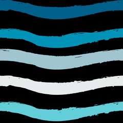 Wall Mural - Blue  seamless wave pattern, linear design on black background. 