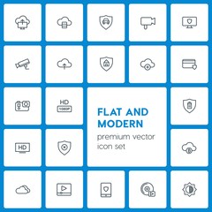 Poster - Modern Simple Set of cloud and networking, security, video, photos Vector outline Icons. Contains such Icons as security,  network,  tv, dark and more on dark background. Fully Editable. Pixel Perfect