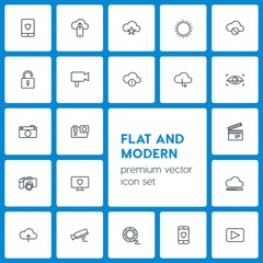 Poster - Modern Simple Set of cloud and networking, security, video, photos Vector outline Icons. Contains such Icons as  data,  information,  web and more on dark background. Fully Editable. Pixel Perfect