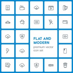 Poster - Modern Simple Set of cloud and networking, security, video, photos Vector outline Icons. Contains such Icons as  entertainment,  block, movie and more on dark background. Fully Editable. Pixel Perfect
