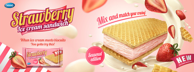 Wall Mural - Strawberry ice cream sandwich