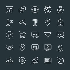 Poster - Modern Simple Set of location, arrows, chat and messenger, security Vector outline Icons. Contains such Icons as  world,  globe,  online and more on dark background. Fully Editable. Pixel Perfect.