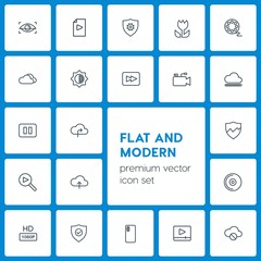 Poster - Modern Simple Set of cloud and networking, security, video, photos Vector outline Icons. Contains such Icons as  transparent,  network, cloud and more on dark background. Fully Editable. Pixel Perfect