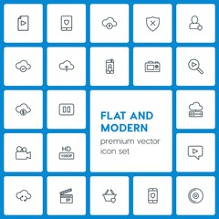 Poster - Modern Simple Set of cloud and networking, security, video, photos Vector outline Icons. Contains such Icons as  web,  quality, hd,  social and more on dark background. Fully Editable. Pixel Perfect