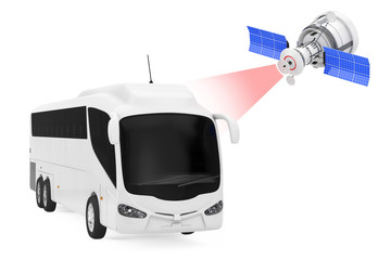 Poster - Modern Satelite Broadcasting to Big White Coach Tour Bus. 3d Rendering