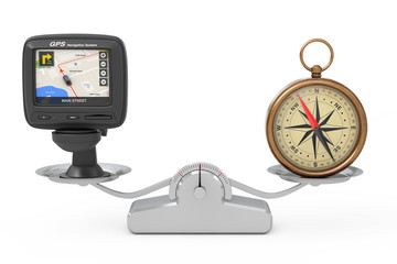 Poster - navigation and global positioning system gps device with city map on the screen and bronze vintage c