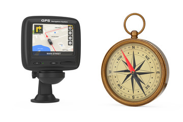 Poster - navigation and global positioning system gps device with navigation city map on the screen near glos