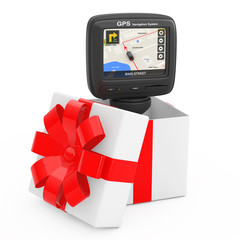 Poster - navigation and global positioning system gps device with navigation city map on the screen come out 