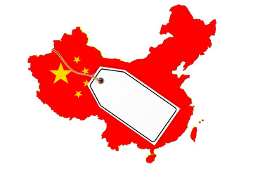 Map of China with Flag and Blank Sale Tag. 3d Rendering