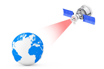 Poster - Modern Satelite Broadcasting to Earth Globe. 3d Rendering