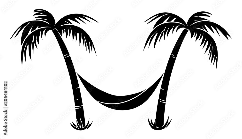 Zwei Palmen mit Hngematte / schwarz-wei / Icon / Flat Design Stock Vector  | Adobe Stock