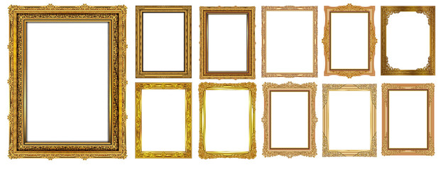 set of decorative vintage frames and borders set,gold photo frame with corner thailand line floral f