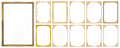 Cuadros en Lienzo Set of Decorative vintage frames and borders set,Gold photo frame with corner Thailand line floral for picture, Vector design decoration pattern style