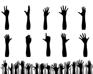 silhouettes of hands up