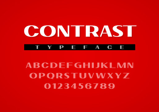 Contrast sans serif typeface. Uppercase letters and numbers