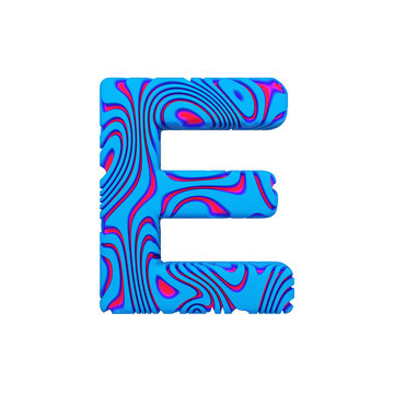 Alphabet letter E uppercase. Sporty font made of blue bold sign. 3D render isolated on white background.