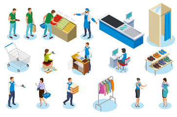 Sticker - Shopping People Isometric Icons