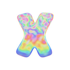 Fototapete - Alphabet letter X uppercase. Funny font made of colorful soap bubble. 3D render isolated on white background.
