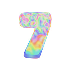 Fototapete - Alphabet number 7. Funny font made of colorful soap bubble. 3D render isolated on white background.