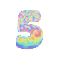 Fototapete - Alphabet number 5. Funny font made of colorful soap bubble. 3D render isolated on white background.