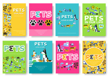 Animal Vector Brochure Cards Set. Home Pets Template Of Flyear, Magazines, Posters, Book Cover, Banners. Wildlife Invitation Concept Background. Layout Domestic Illustrations Modern Page