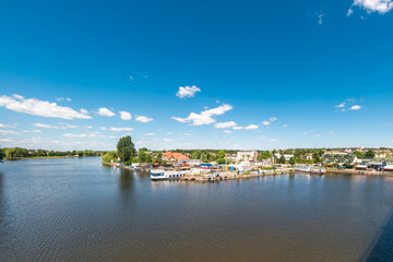  aerial view of the river port in sunny summer day