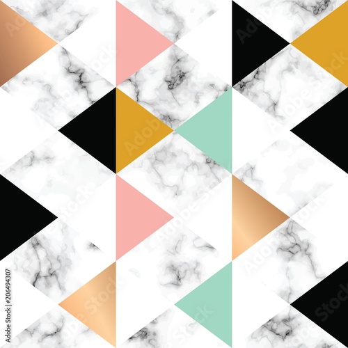 Naklejka na kafelki Vector marble texture design with golden geometric shapes, black and white marbling surface, modern luxurious background, vector illustration