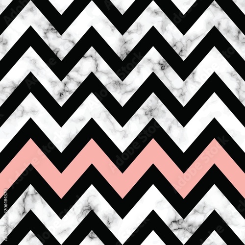 Naklejka nad blat kuchenny Vector marble texture design with geometric chevron shapes, black and white marbling surface, modern luxurious background, vector illustration