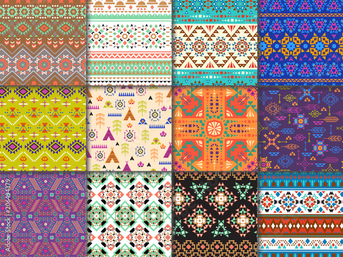 Tribal seamless pattern vector ethnic texture with abstract ornament and geom...