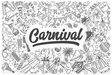 Wall Mural - Hand drawn carnival vector doodle set.