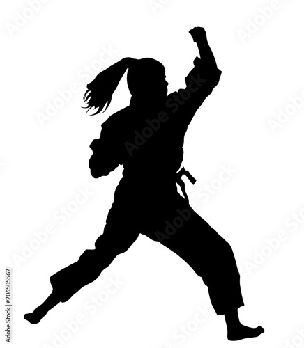 Karate Woman Fighter In Kimono Vector Silhouette Illustration