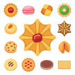 Different cookie cakes top view sweet food tasty snack biscuit sweet dessert vector illustration.