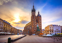 Old Town Market Square Of Krakow, Poland 