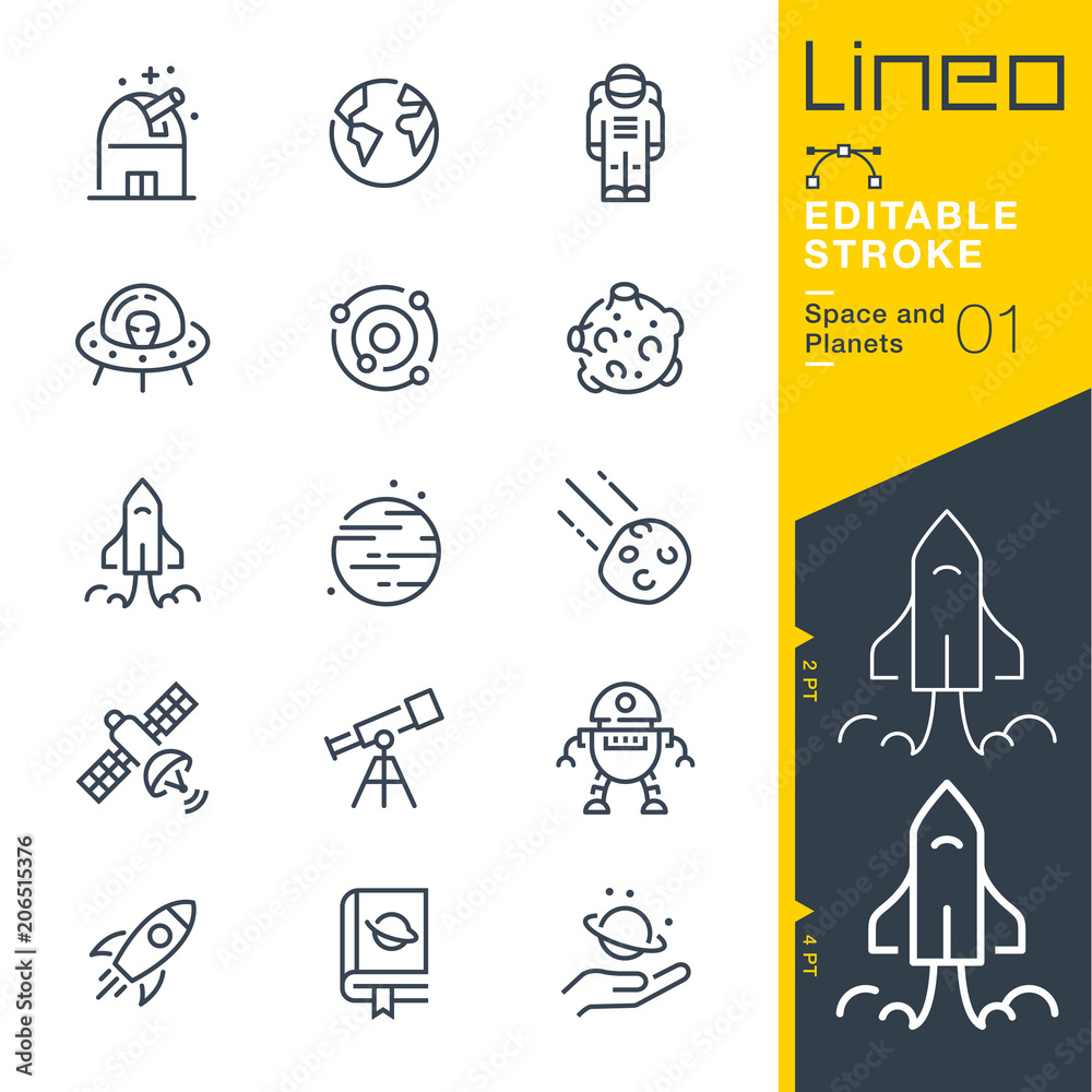 Lineo Editable Stroke - Space and Planets line icons Stock Vector ...