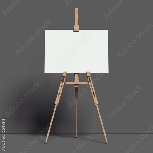 Cuadros en Lienzo White easel stands next to dark wall, 3d rendering
