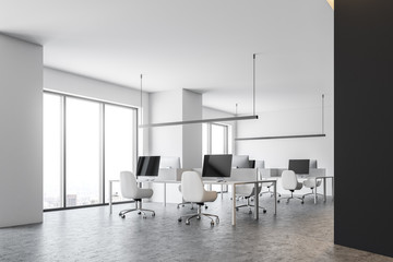 Poster - White contemporary office, computer screens side