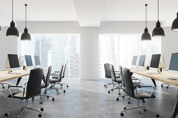 Poster - Interior of office long table with computers side