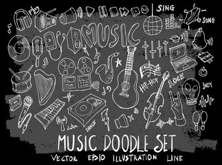 Wall Mural - Hand drawn Sketch doodle vector music element icon set on Chalkboard eps10