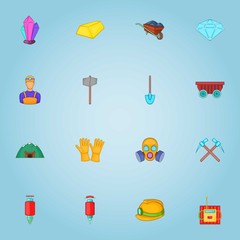 Wall Mural - Mining icons set. Cartoon illustration of 16 mining vector icons for web