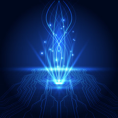 Abstract technology chip processor background circuit board and html code,3D illustration blue technology background vector.