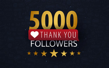 Wall Mural - 5000 Followers illustration with thank you on a button. Vector illustration