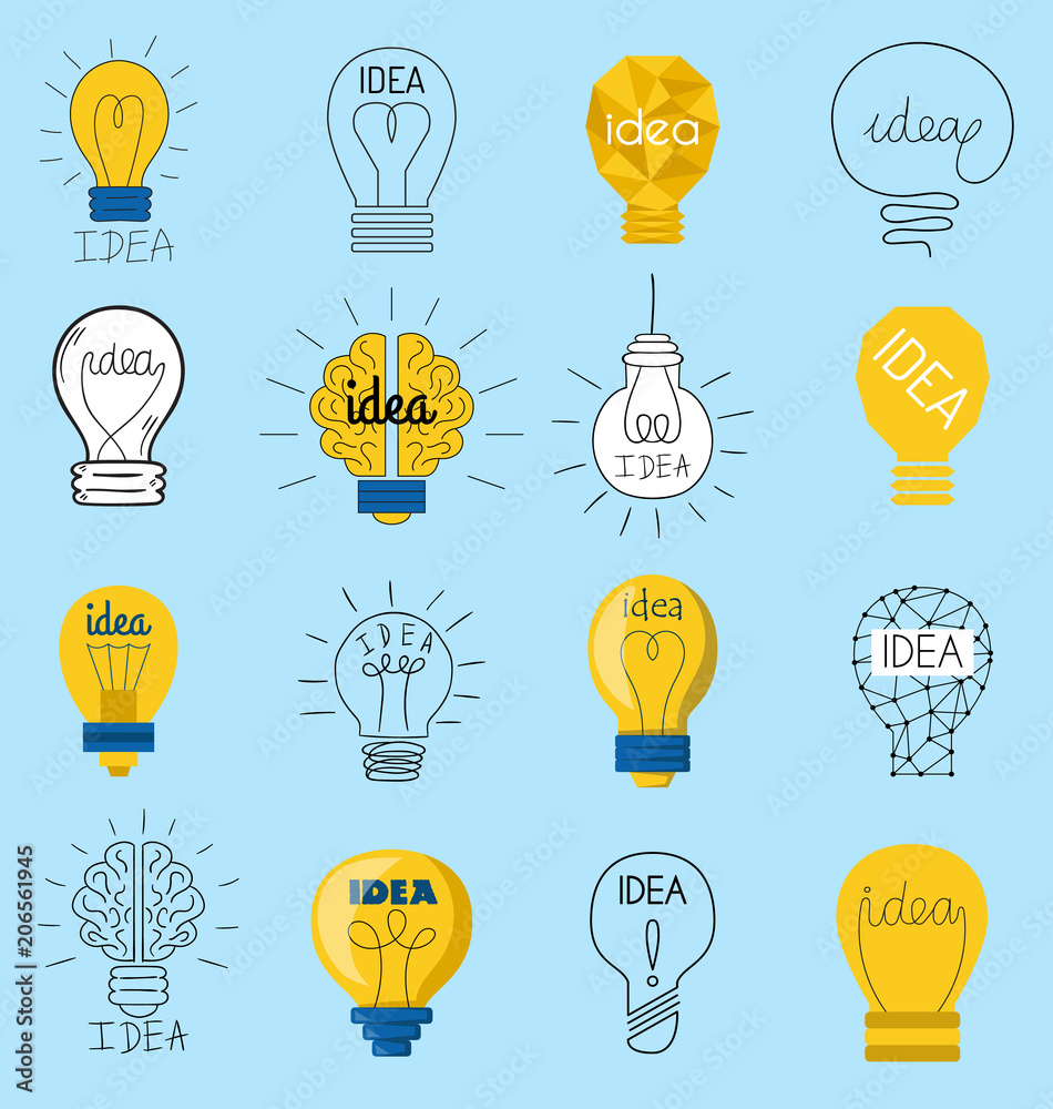 Sweet business idea light bulb concept creative vector icons design. Bulbs  Idea lamp innovation electric creativity inspiration concept. Bright icon  symbol solution lightbulb. Creative concept Stock Vector | Adobe Stock, image size:950x1000