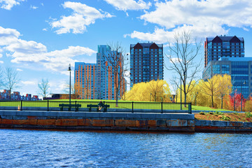 modern buildings at north point park charles river cambridge