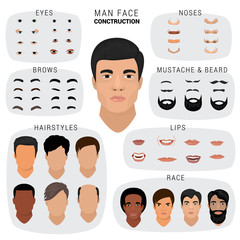 man face constructor vector male character avatar creation head skin nose eyes with mustache and bea
