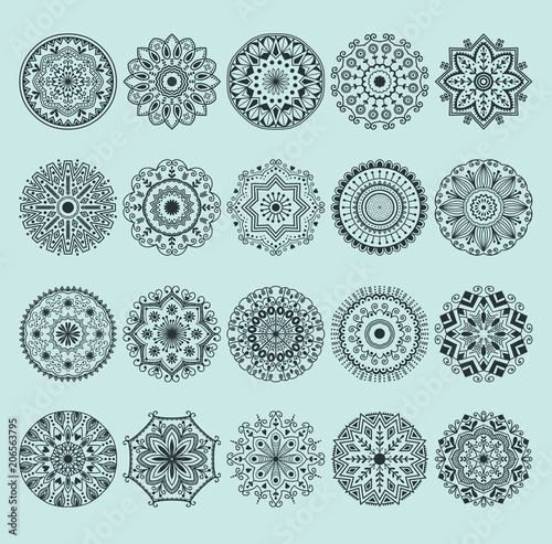 Hand drawn henna abstract mandala pattern flowers and paisley doodle coloring...