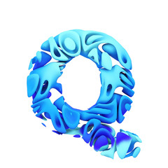 Fototapete - Alphabet letter Q uppercase. Blue font made of ink splash in water. 3D render isolated on white background.