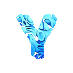 Fototapete - Alphabet letter Y uppercase. Blue font made of ink splash in water. 3D render isolated on white background.