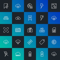 Poster - Modern Simple Set of cloud and networking, mobile, video, photos, bookmarks Vector outline Icons. Contains such Icons as  and more on dark and gradient background. Fully Editable. Pixel Perfect.