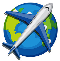 Sticker - An Airplane over the Globe on White Background